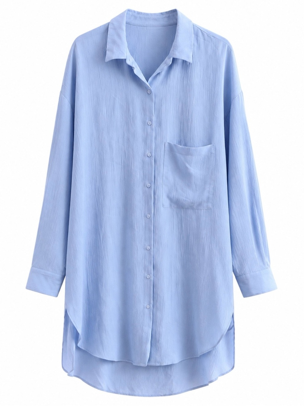 Zara Blue Oversized High Low Button Down Shirt Size Small